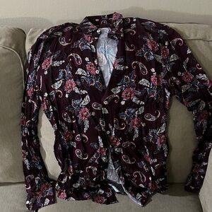 Zara Burgundy Floral Dress Shirt